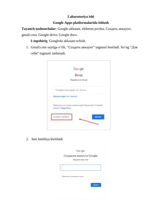 Google Apps platformalarida ishlash