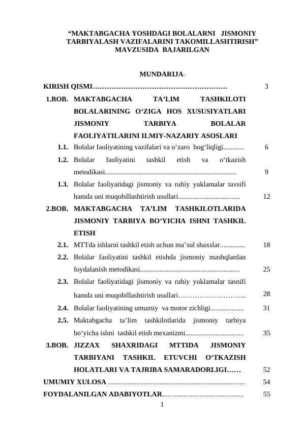 MAKTABGACHA YOSHDAGI BOLALARNI JISMONIY TARBIYALASH VAZIFALARINI TAKOMILLASHTIRISH