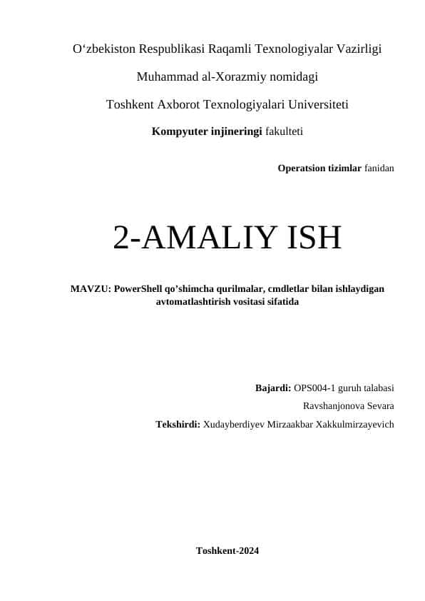 PowerShell qo’shimcha qurilmalar, cmdletlar bilan ishlaydigan avtomatlashtirish vositasi sifatida