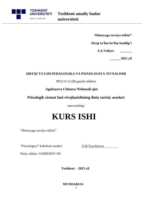 Psixalogik xizmat faning ilmiy tarixiy asoslari