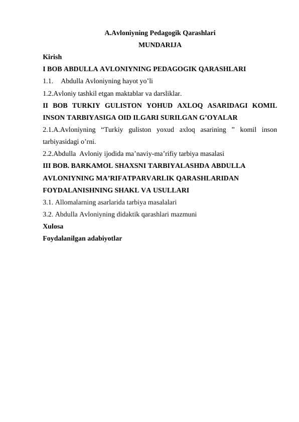 A.Avloniyning Pedagogik Qarashlari