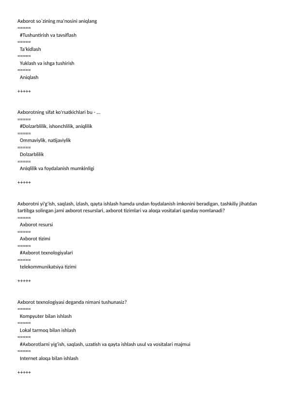 AKT dan 150 ta test(Hemis formatda)
