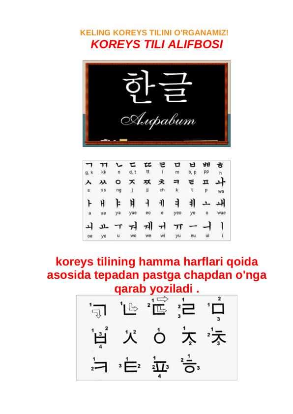 KOREYS TILI ALIFBOSI VA UNING O'QILISHI