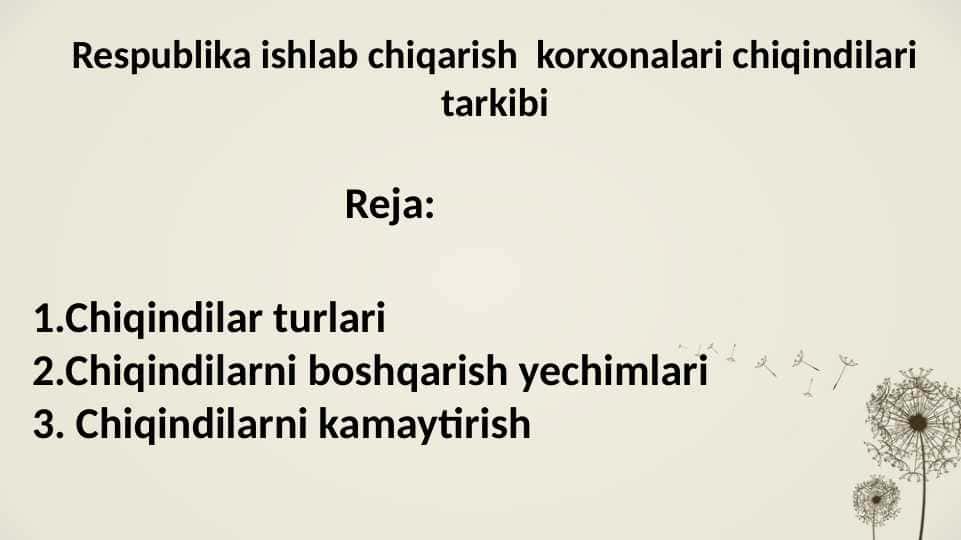 Respublika ishlab chiqarish korxonalari chiqindilari tarkibi