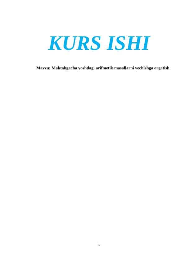 Maktabgacha yoshdagi arifmetik masallarni yechishga orgatish