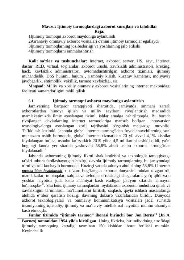 Ijtimoiy tarmoqlardagi axborot xurujlari va tahdidlar