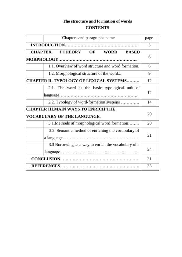 The structure and formation of words