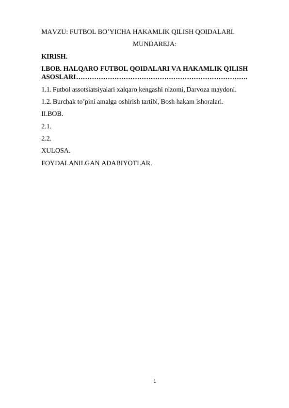 Futbol bo’yicha hakamlik qilish qoidalari