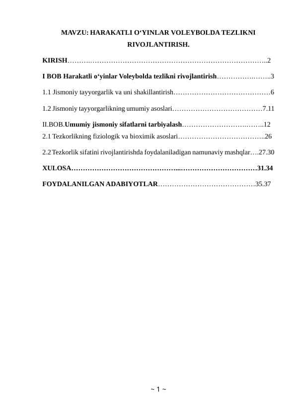HARAKATLI OʻYINLAR VOLEYBOLDA TEZLIKNI RIVOJLANTIRISH