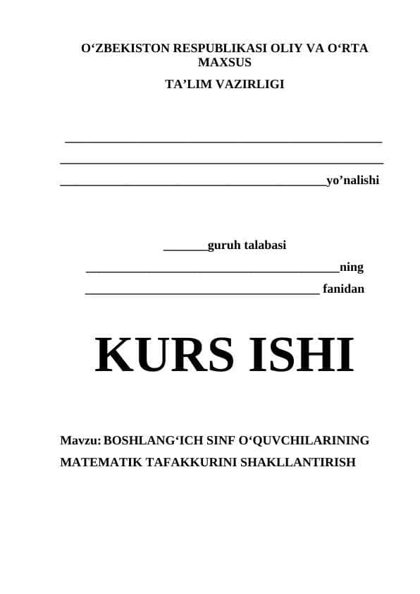 Boshlang'ich sinf o'quvchilarini matematik tafakkurini oshirish