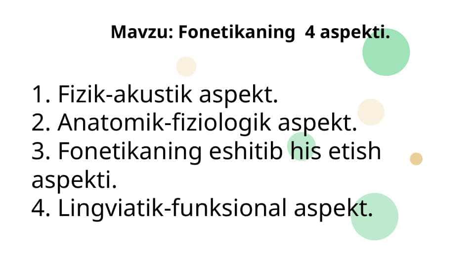 Fonetikaning to‘rt aspekti