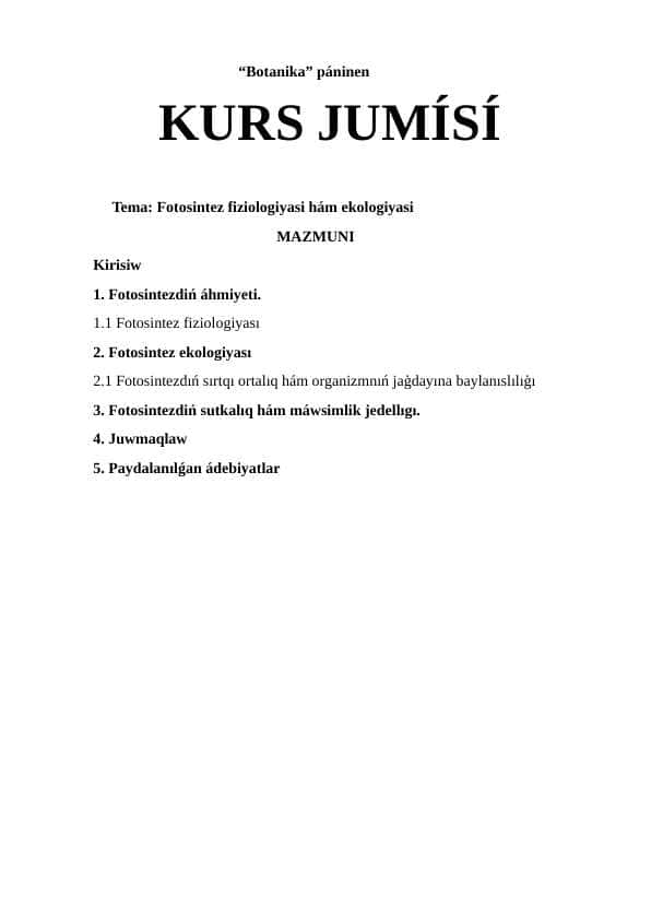 Fotosintez fiziologiyasi hám ekologiyasi