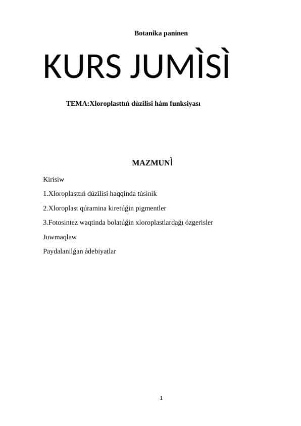 Xloroplasttıń dùzilisi hám funksiyası