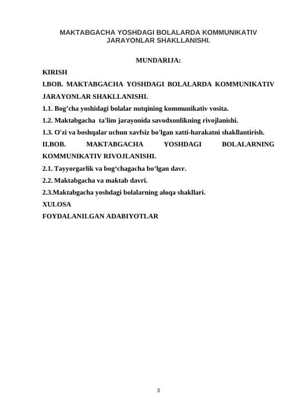 MAKTABGACHA YOSHDAGI BOLALARDA KOMMUNIKATIV JARAYONLAR SHAKLLANISHI.