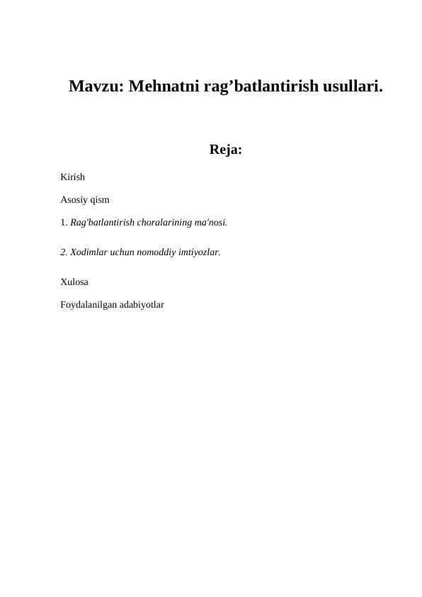Mehnatni rag’batlantirish usullari