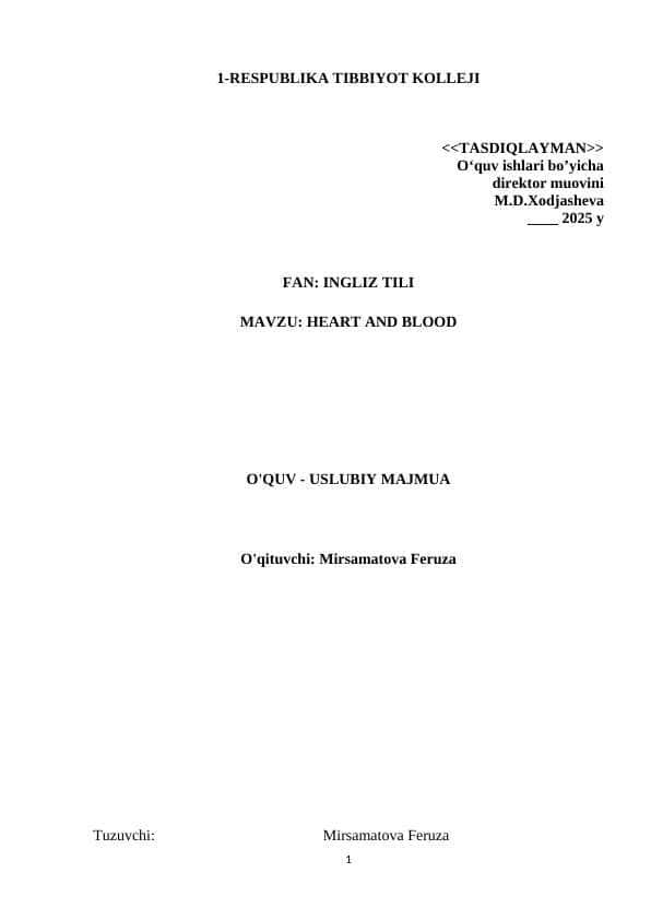Heart and blood. Oʻquv qoʻllanma