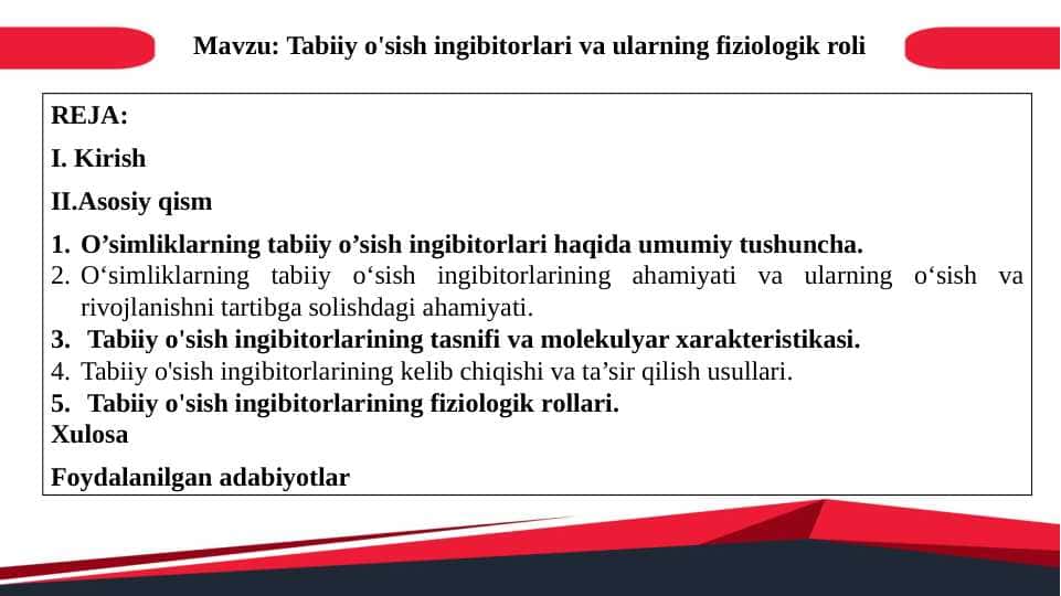 Tabiiy o'sish ingibitorlari va ularning fiziologik roli