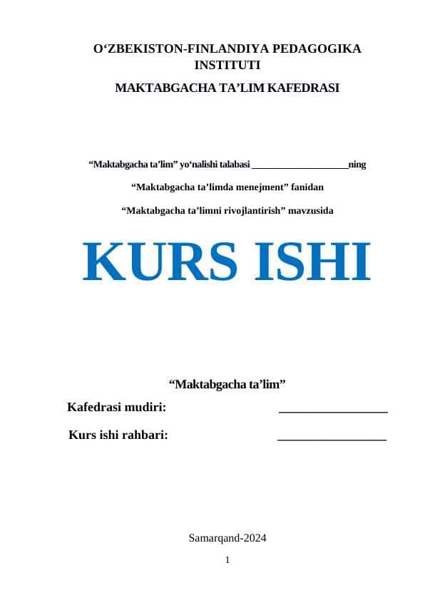 Maktabgacha ta’limni rivojlantirish