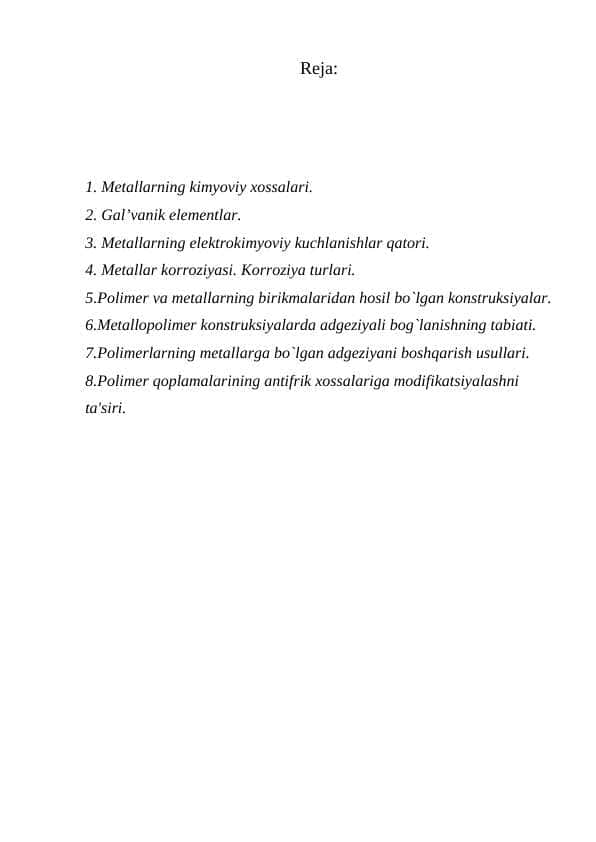 Metal va metalmaslar ,ularning umumiy xossalari, olinishi va ishlatilishi