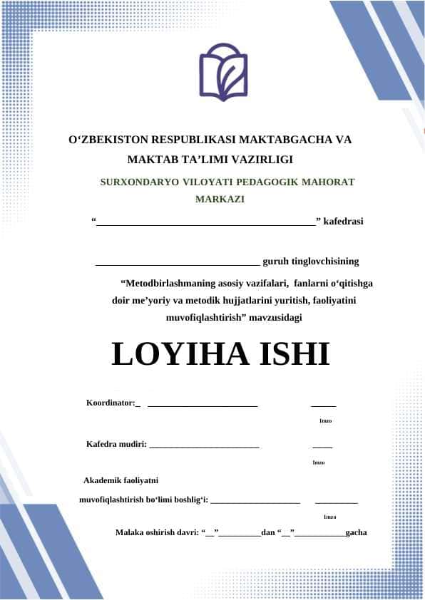 Makatb o`quv jarayonida... loyiha ishi