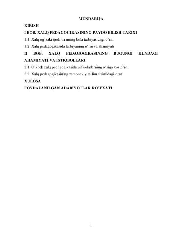 Xalq pedagogikasining tarbiyaviy imkoniyatlari va rivojlanish bosqichlari