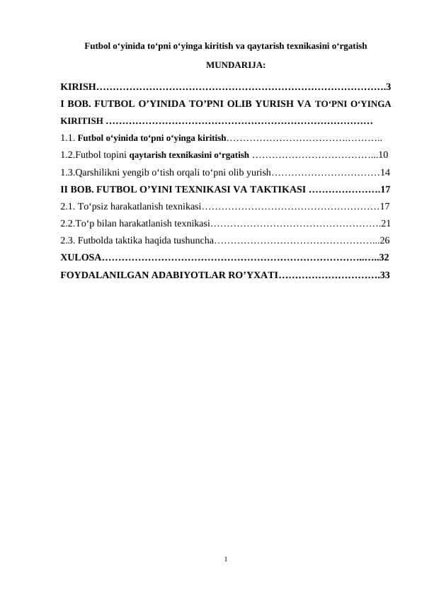 Futbol oʻyinida toʻpni oʻyinga kiritish va qaytarish texnikasini oʻrgatish