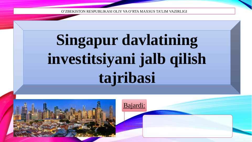 Singapur davlatining investitsiya jalb qilishdagi tajribasi