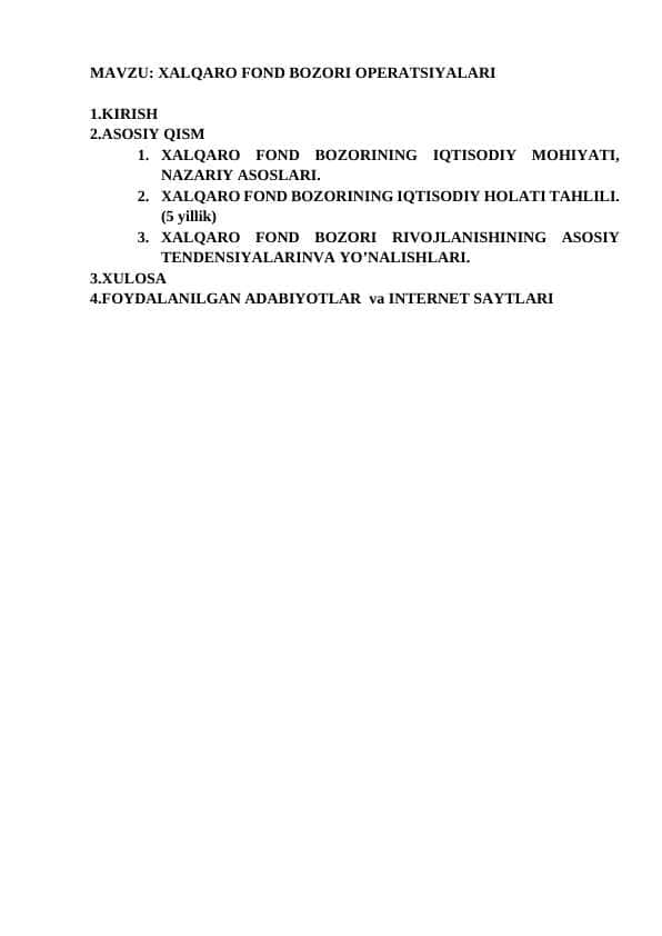 XALQARO FOND BOZORI OPERATSIYALARI