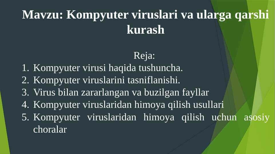 Kompyuter viruslari va ularga qarshi kurashish