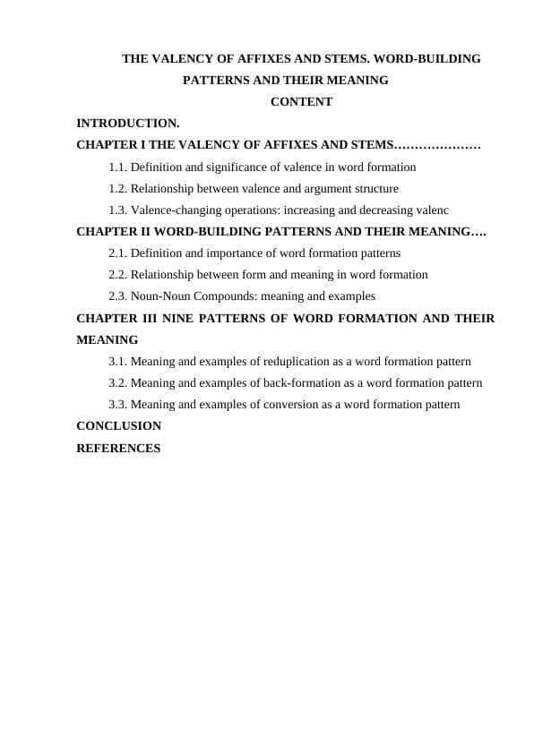 THE VALENCY OF AFFIXES AND STEMS. WORD-BUILDING PATTERNS AND THEIR MEANING