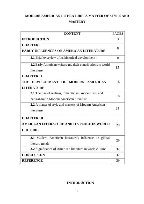 MODERN AMERICAN LITERATURE. A MATTER OF STYLE AND MASTERY