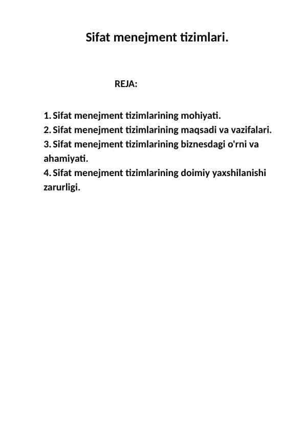 Sifat menejment tizimlari.