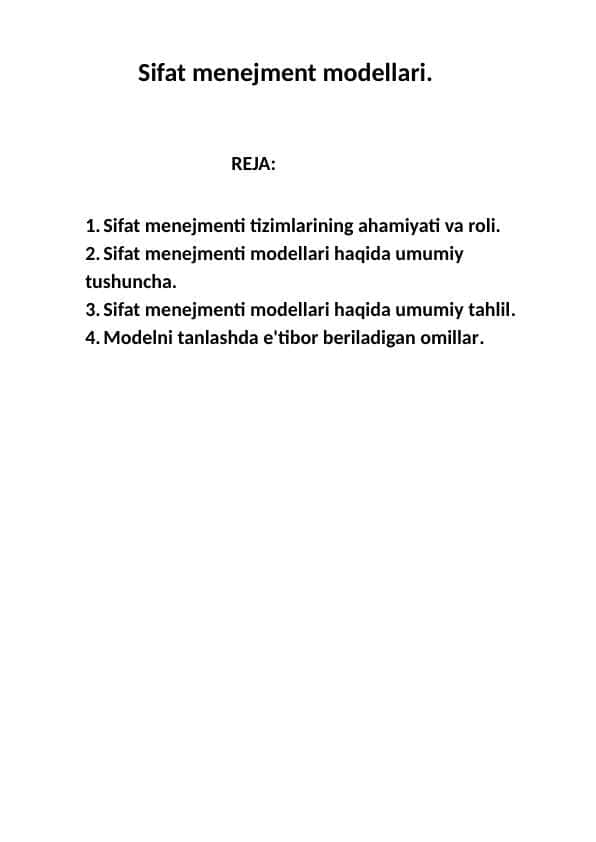 Sifat menejment modellari.