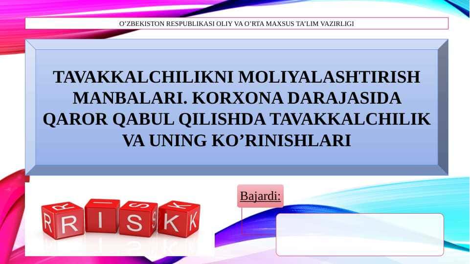 Tavakkalchilik. Tavakkalchilikni moliyalashtirish