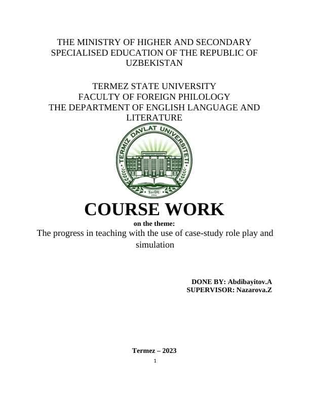 The progress in teaching with the use of case-study role play and simulation