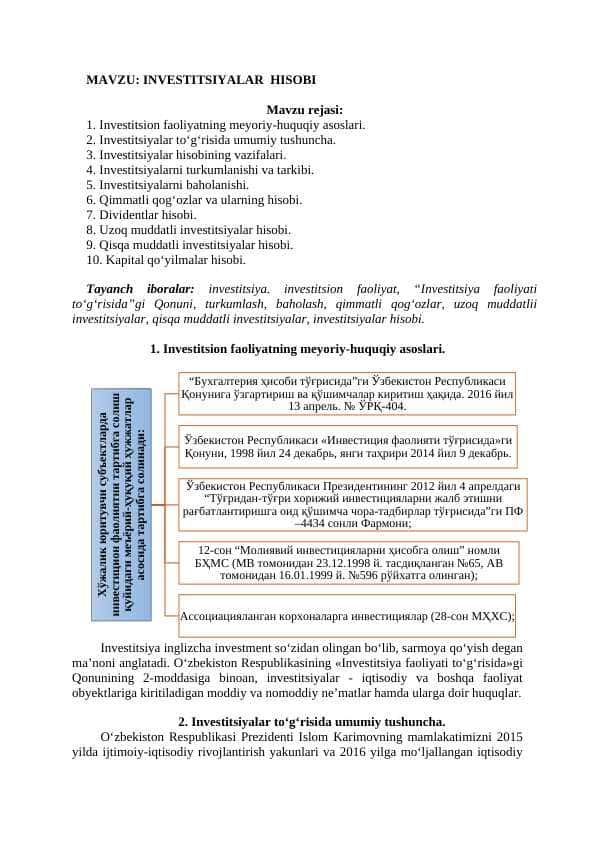 INVESTITSIYALAR HISOBI