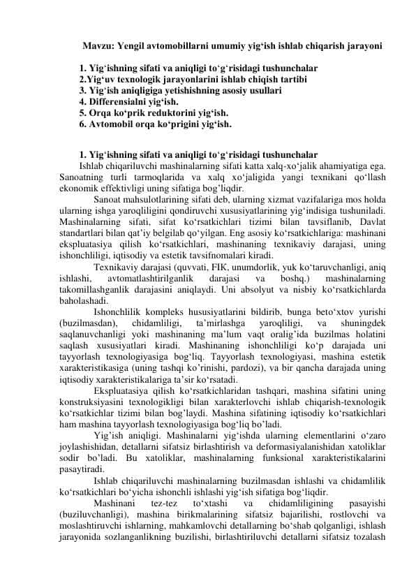 Avtomobil dvigatelini yigʻish