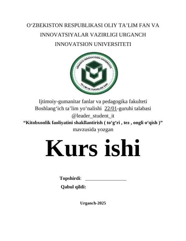 Kitobxonlik faoliyatini shakllantirish ( to‘g‘ri , tez , ongli o‘qish )