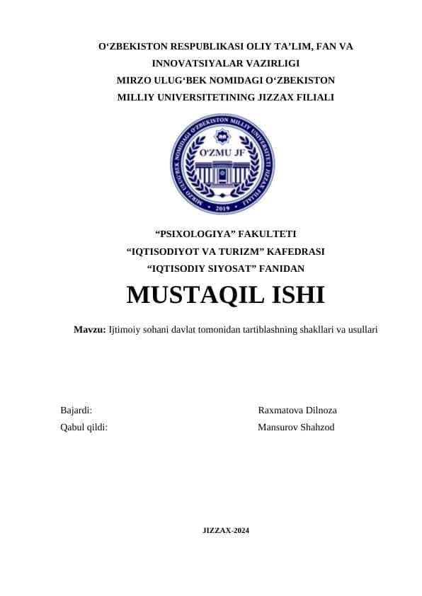 Ijtimoiy sohani davlat tomonidan tartiblashning shakllari va usullari