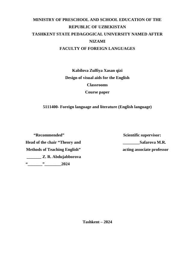 Design of visual aids for the English Classrooms
