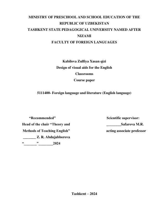 Design of visual aids for the English Classrooms