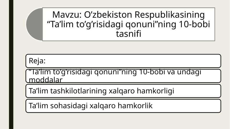 O’zbekiston Respublikasining “Ta’lim to’g’risidagi qonuni”ning 10-bobi tasnifi