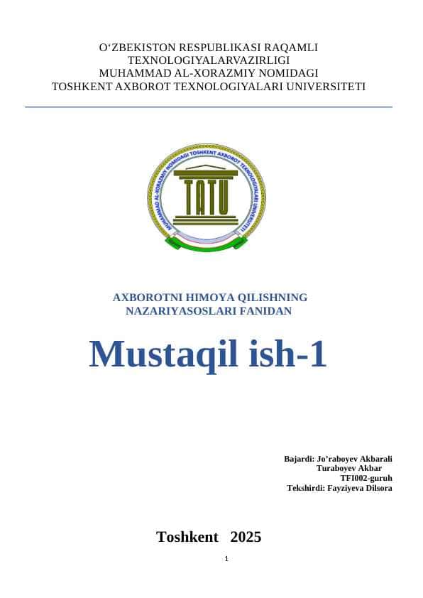 Axborot xavfsizligi konsepsiyasini taminlash majmuasi