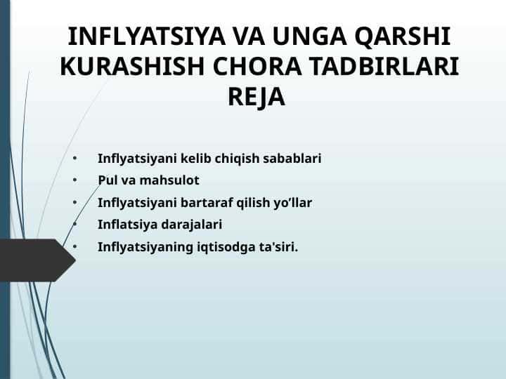 INFLYATSIYA VA UNGA QARSHI KURASHISH CHORA TADBIRLARI