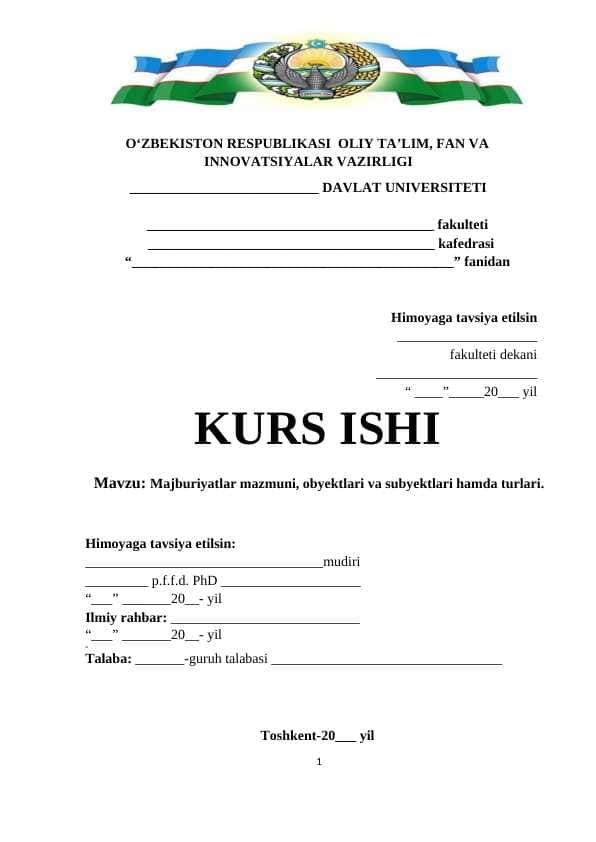Majburiyatlar mazmuni, obyektlari va subyektlari hamda turlari