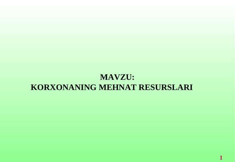 KORXONANING MEHNAT RESURSLARI
