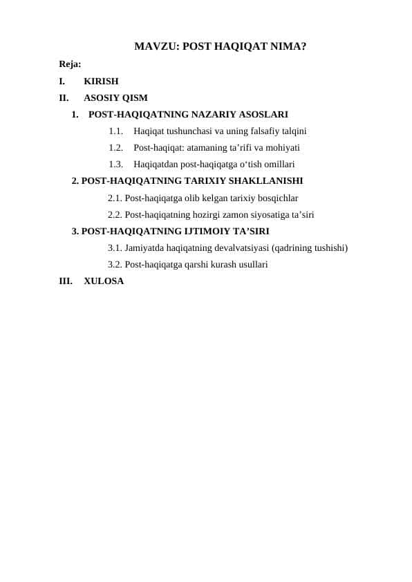 Post haqiqat nima? Referat