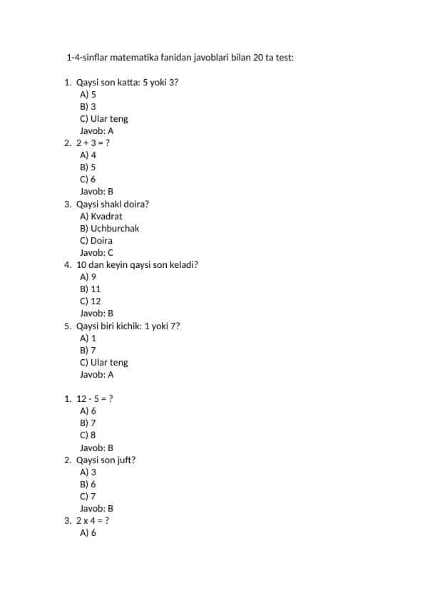 test matematika