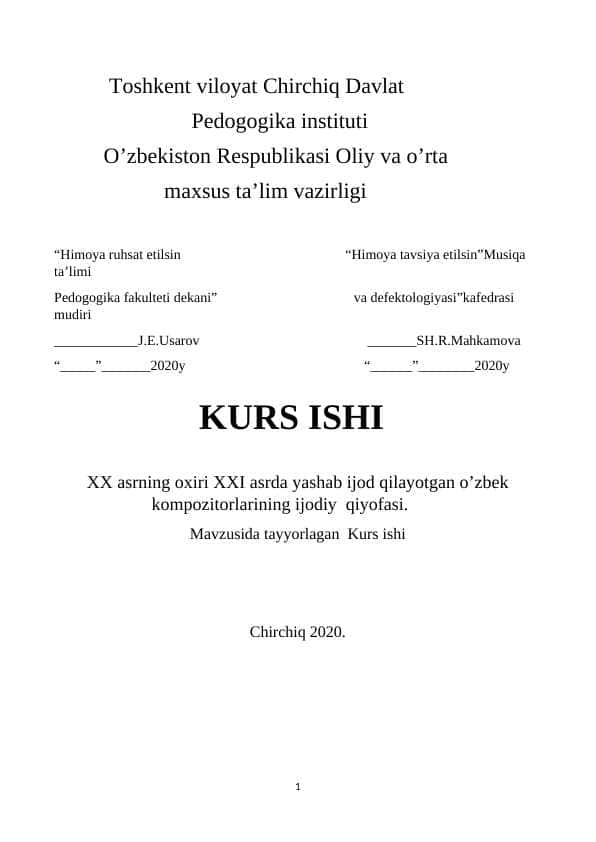 XX asrning oxiri XXI asrda yashab ijod qilayotgan o’zbek kompozitorlarining ijodiy qiyofasi