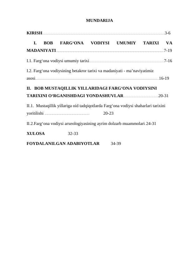 FARGʻONA VODIYSI UMUMIY TARIXI VA MADANIYATI